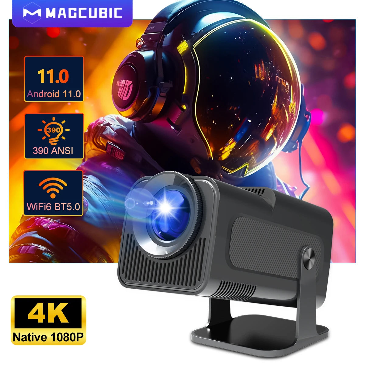 WOW....4K Android 11 Projector Native 1080P 390ANSI HY320 Dual Wifi6 BT5.0 1920*1080P Cinema Portable Projetor Upgrated HY300
