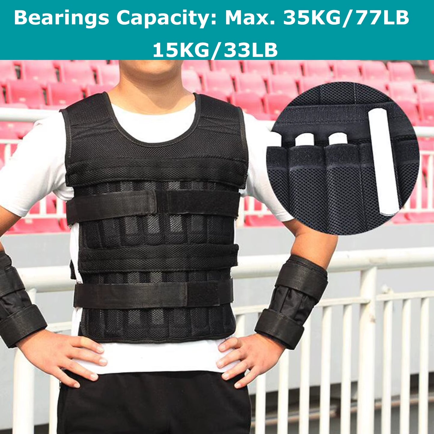 15Kg/35Kg Adjustable Weight Vest Exercise Loading Weight Vest Strength Training Jacket with 6Kg Leg Weight 5Kg Arm Weight