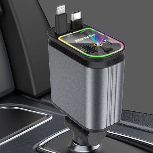 4 in 1 120W Car Charger Retractable Car Cigarette Lighter Adapter USB Type C Fast Charger Cable for Iphone Xiaomi Huawei Samsung