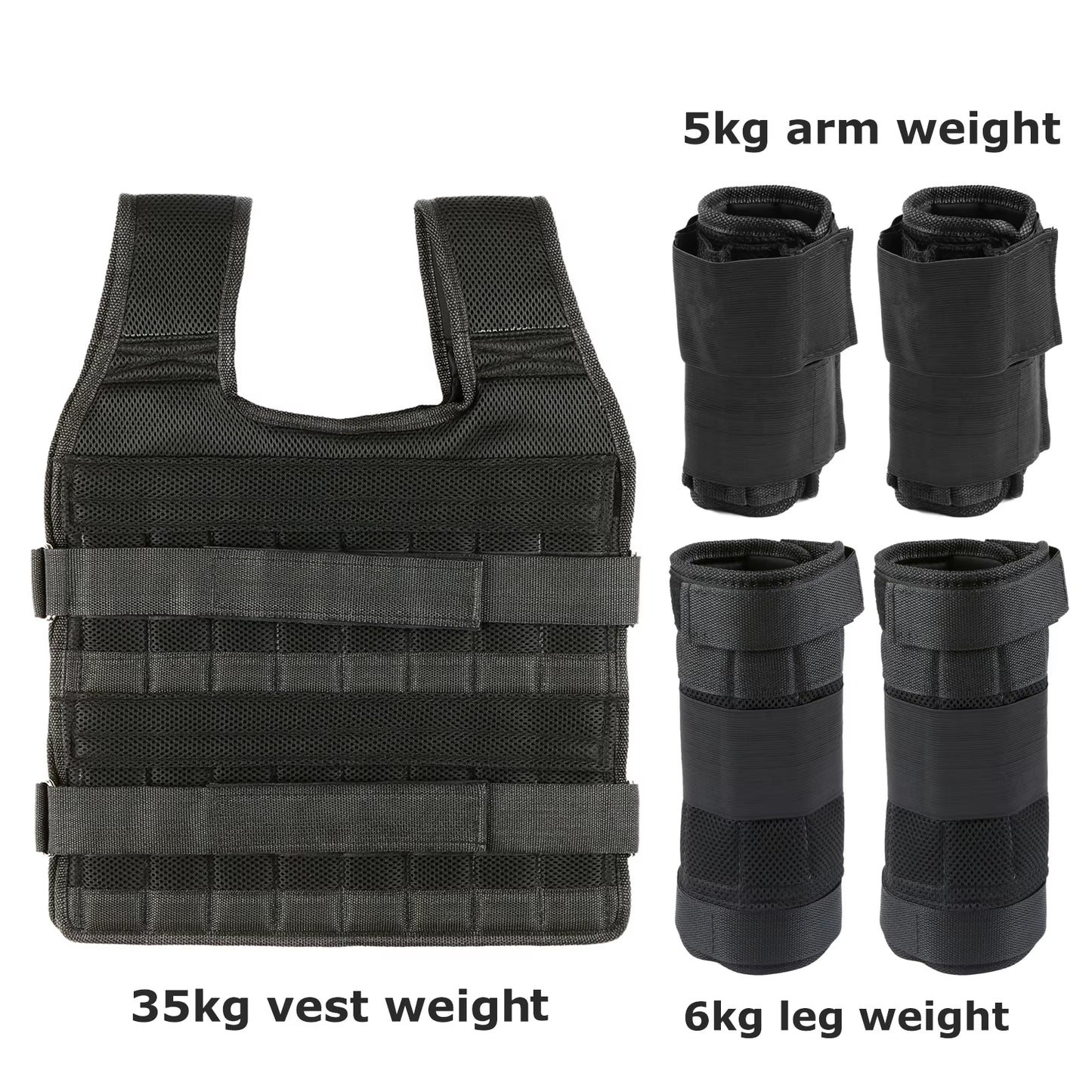 15Kg/35Kg Adjustable Weight Vest Exercise Loading Weight Vest Strength Training Jacket with 6Kg Leg Weight 5Kg Arm Weight